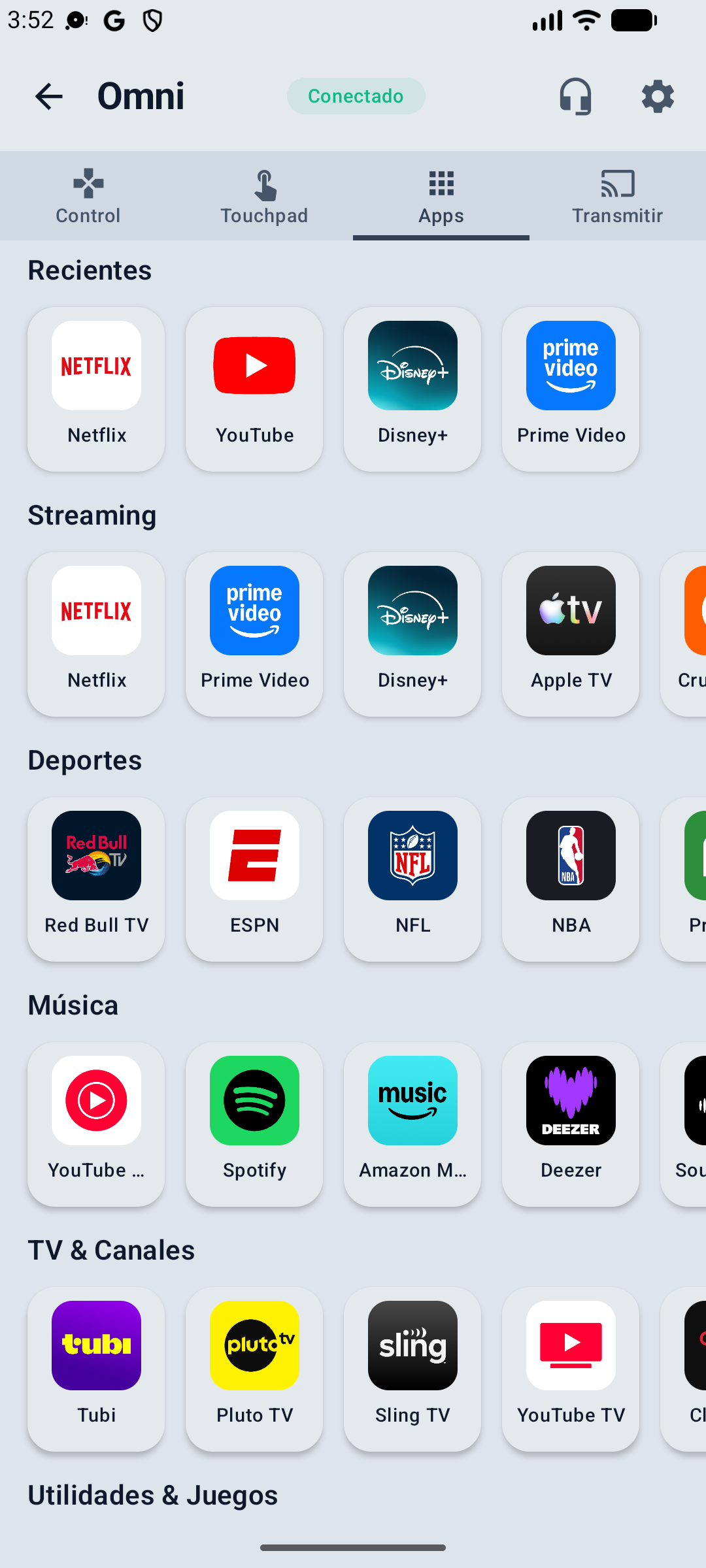 Accesos directos a Netflix, YouTube, Disney+ y Prime Video
